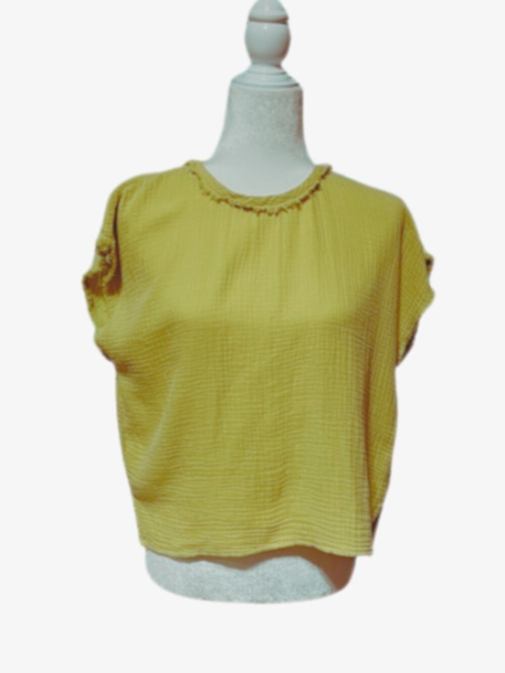Miou Muse 100% Cotton Gauze Boxy Top Size Small Lemongrass (Yellow/Green)